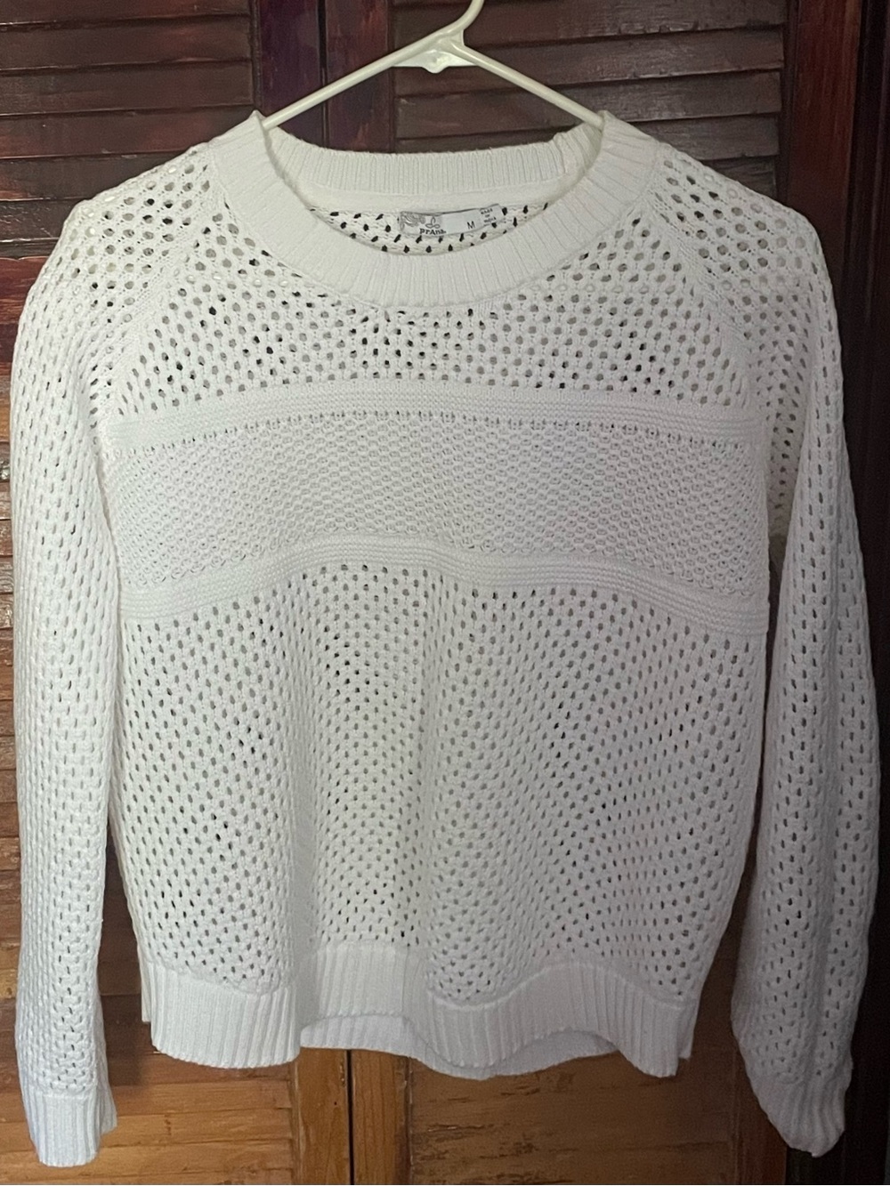 Prana Cream Open-Knit Crewneck Sweater